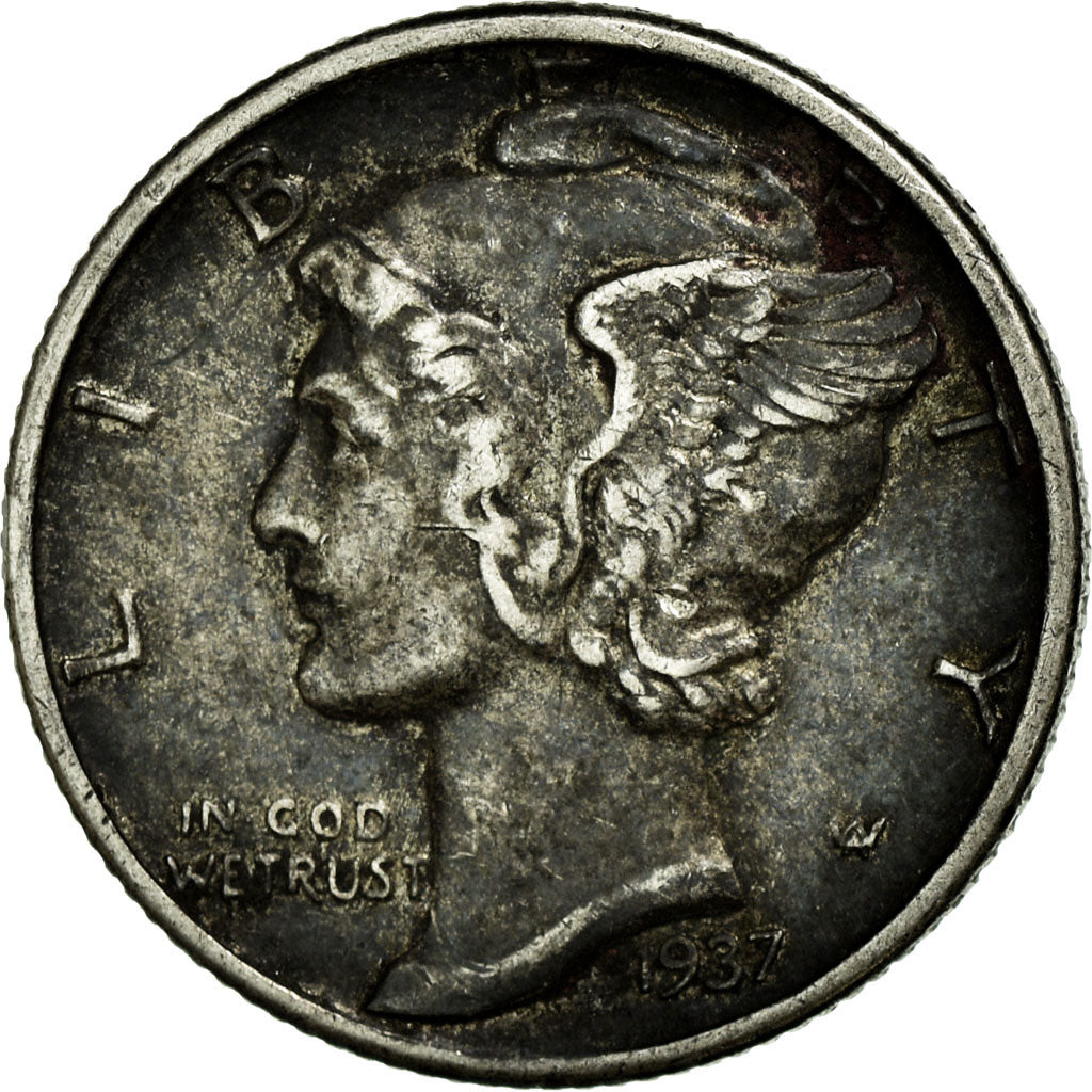 Coin, United States, Mercury Dime, Dime, 1937, U.S. Mint, Philadelphia