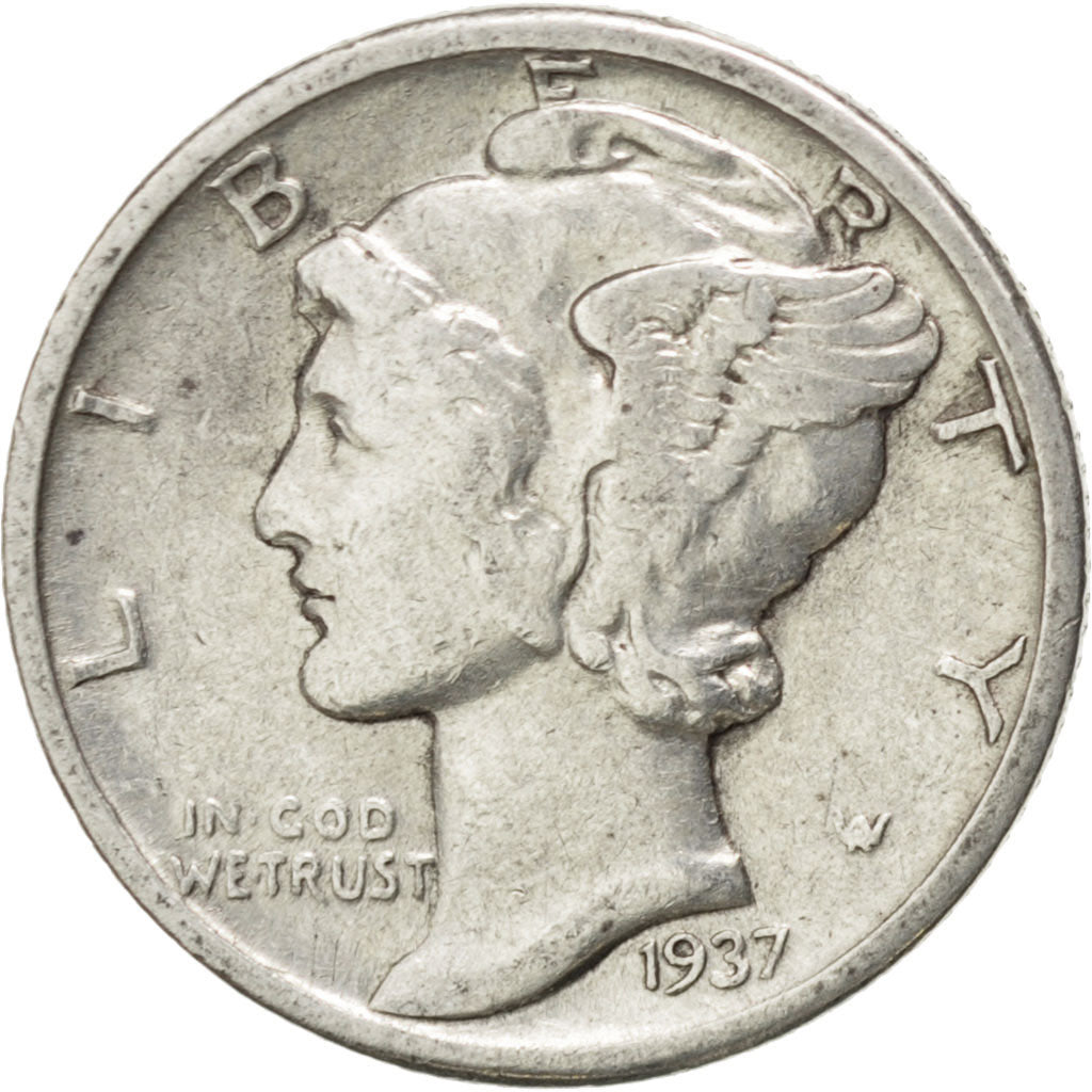 UNITED STATES, Mercury Dime, Dime, 1937, U.S. Mint, KM #140, AU(50-53), Silver,.