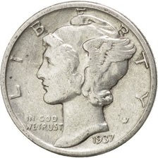 UNITED STATES, Mercury Dime, Dime, 1937, U.S. Mint, KM #140, AU(50-53), Silver,.