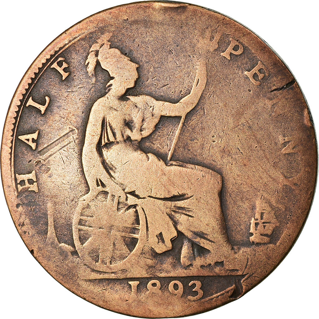 Coin, Great Britain, Victoria, 1/2 Penny, 1893, F(12-15), Bronze, KM:754