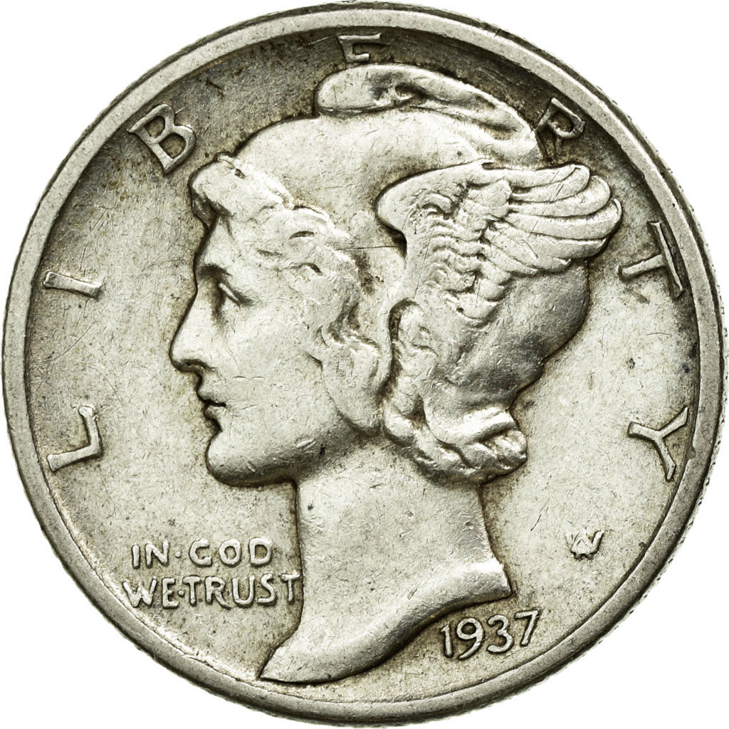 Coin, United States, Mercury Dime, Dime, 1937, U.S. Mint, Philadelphia