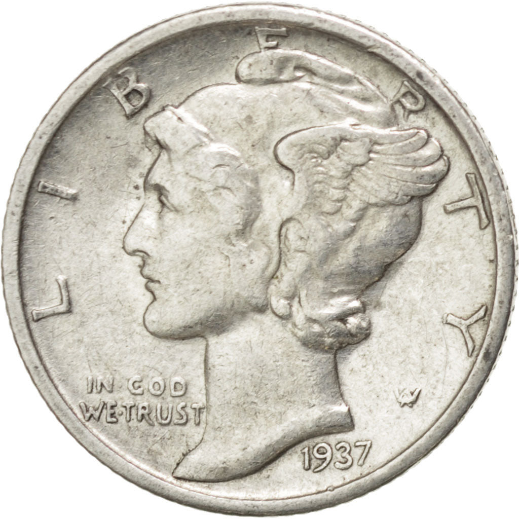 Coin, United States, Mercury Dime, Dime, 1937, U.S. Mint, San Francisco