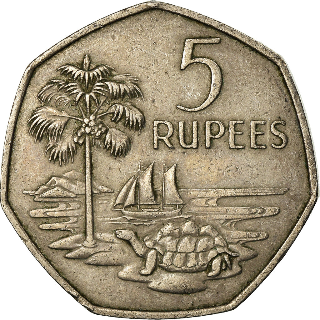 Coin, Seychelles, 5 Rupees, 1972, British Royal Mint, EF(40-45), Copper-nickel