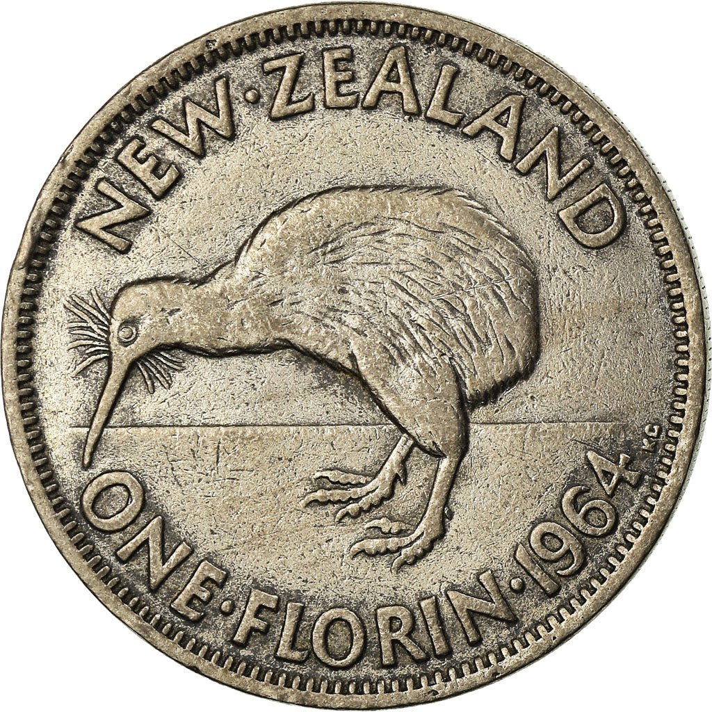 Monnaie, Nouvelle-Zélande, Elizabeth II, Florin, 1964, TTB, Copper-nickel
