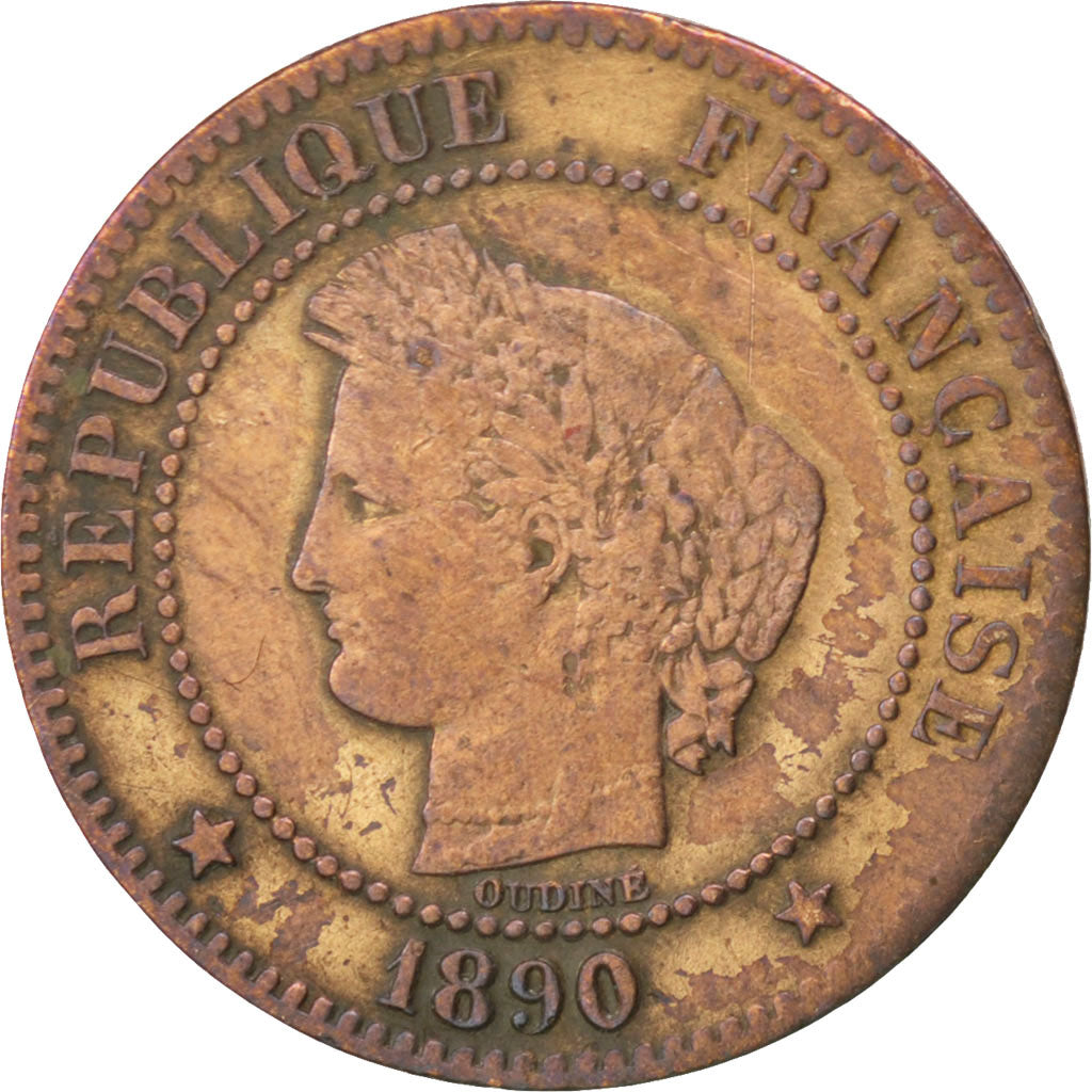 Moneta, Francia, Cérès, 2 Centimes, 1890, Paris, MB, Bronzo, KM:827.1