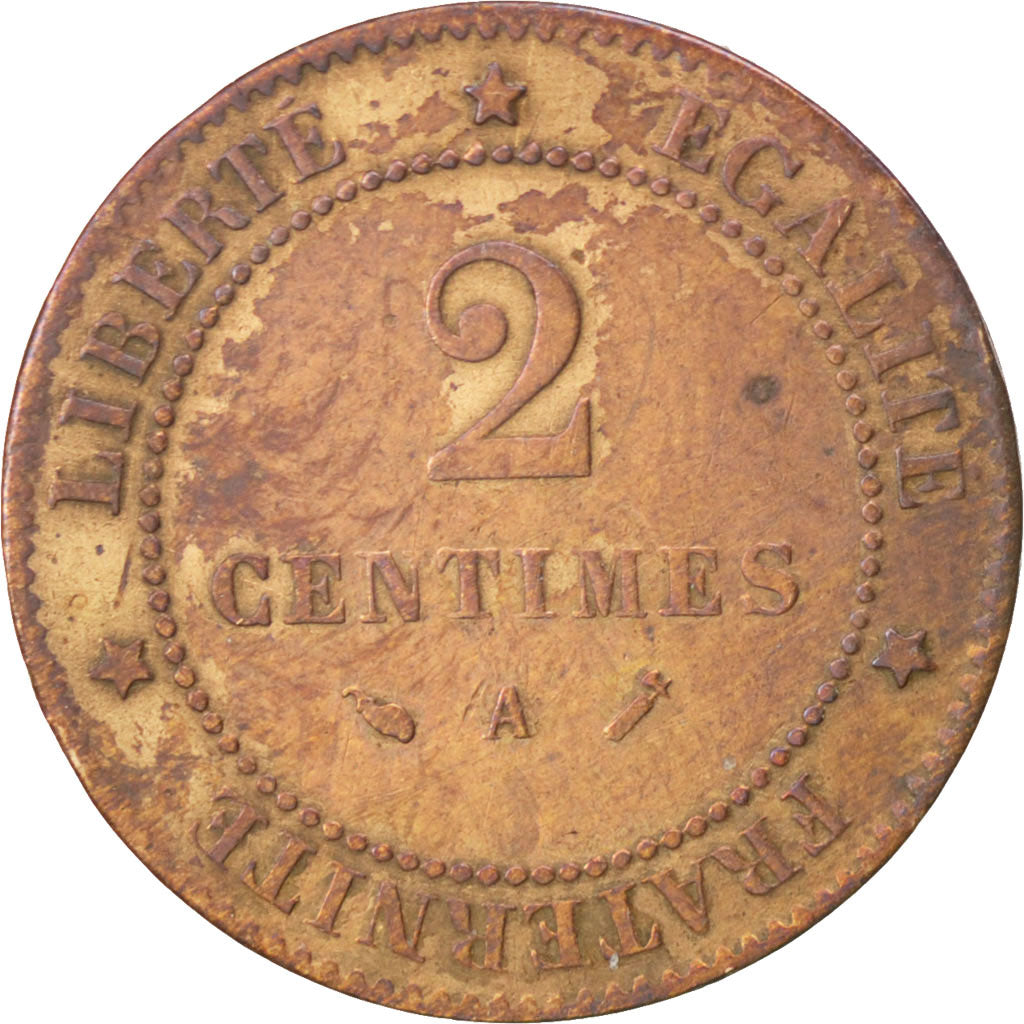 Moneta, Francia, Cérès, 2 Centimes, 1890, Paris, MB, Bronzo, KM:827.1