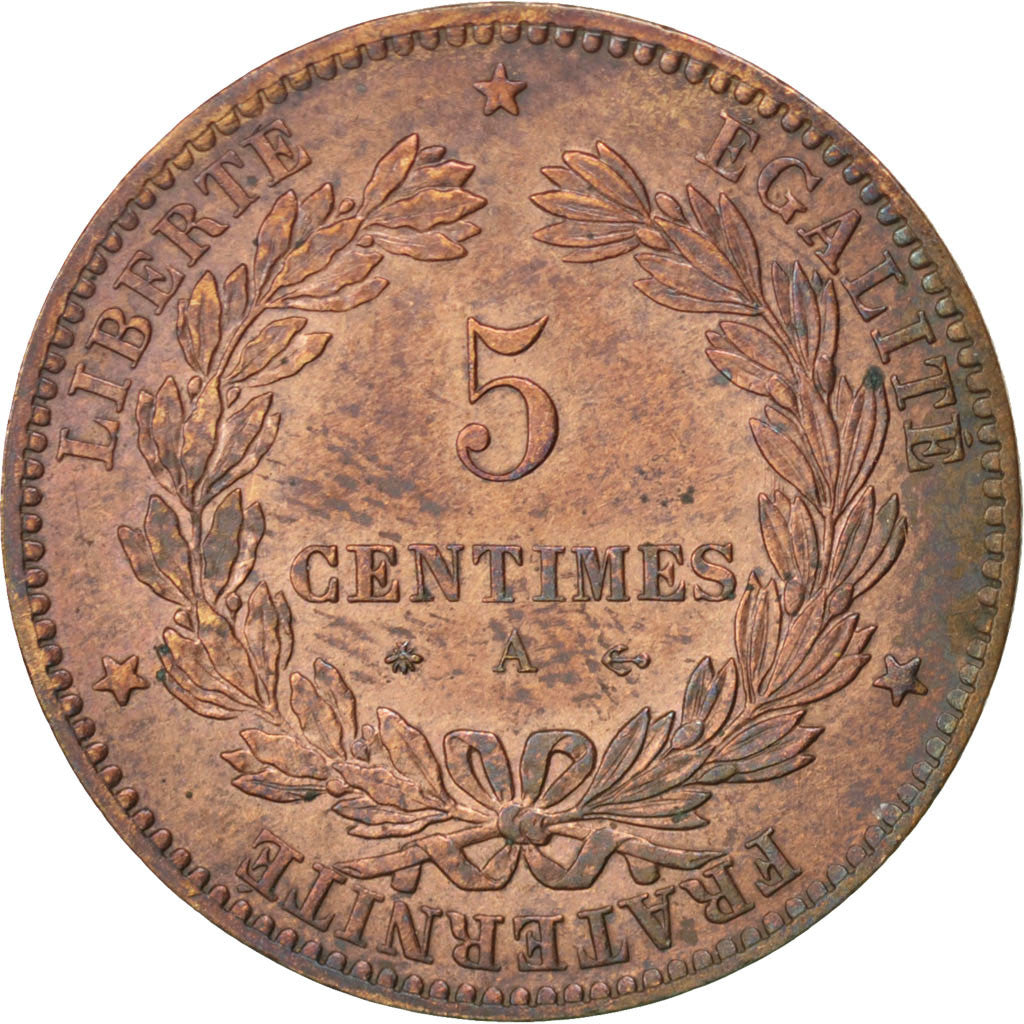 Coin, France, Cérès, 5 Centimes, 1874, Paris, EF(40-45), Bronze, KM:821.1