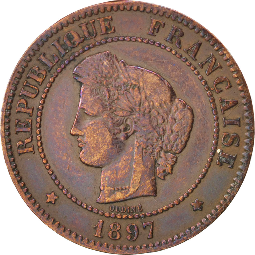 FRANCE, Cérès, 5 Centimes, 1897, Paris, KM #821.1, VF(30-35), Bronze, Gadoury #.