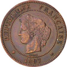 FRANCE, Cérès, 5 Centimes, 1897, Paris, KM #821.1, VF(30-35), Bronze, Gadoury #.