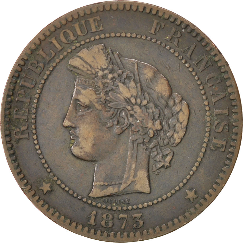 FRANCE, Cérès, 10 Centimes, 1873, Paris, KM #815.1, VF(30-35), Bronze, Gadoury #