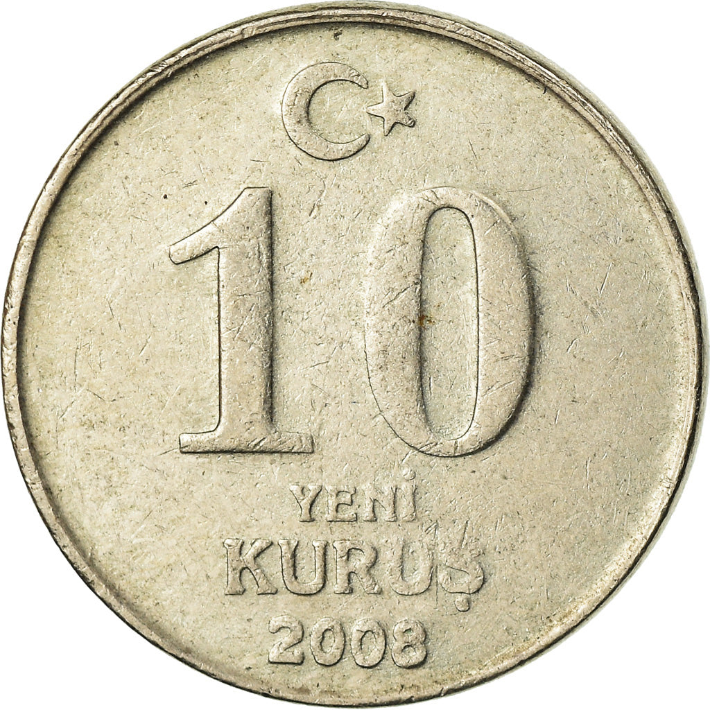 Coin, Turkey, 10 New Kurus, 2008, Istanbul, EF(40-45), Copper-Nickel-Zinc