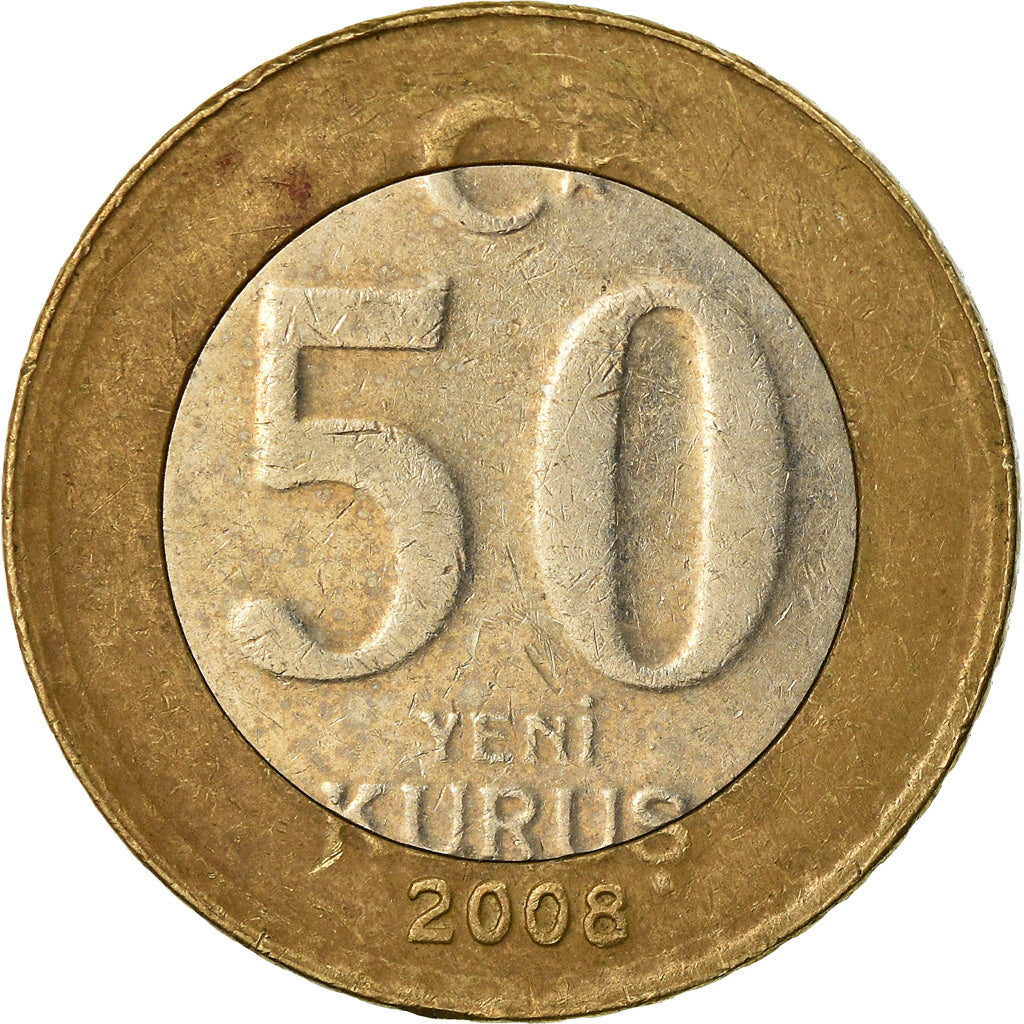 Moneta, Turchia, 50 New Kurus, 2008, Istanbul, BB, Bi-metallico, KM:1168
