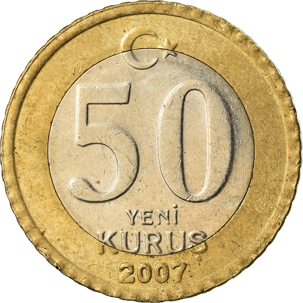Monnaie, Turquie, 50 New Kurus, 2007, Istanbul, TTB, Bi-Metallic, KM:1168