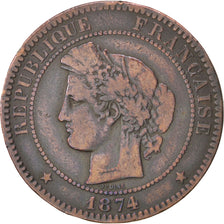 FRANCE, Cérès, 10 Centimes, 1874, Bordeaux, KM #815.2, VF(20-25), Bronze, Gadour