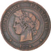 FRANCE, Cérès, 10 Centimes, 1874, Bordeaux, KM #815.2, VF(20-25), Bronze, Gadour