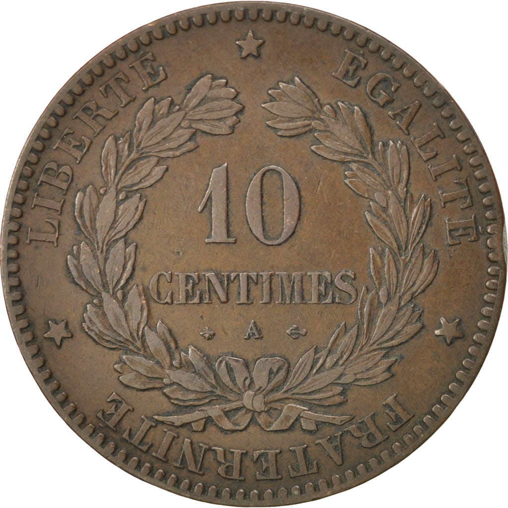 FRANCE, Cérès, 10 Centimes, 1871, Paris, KM #815.1, EF(40-45), Bronze, Gadoury #