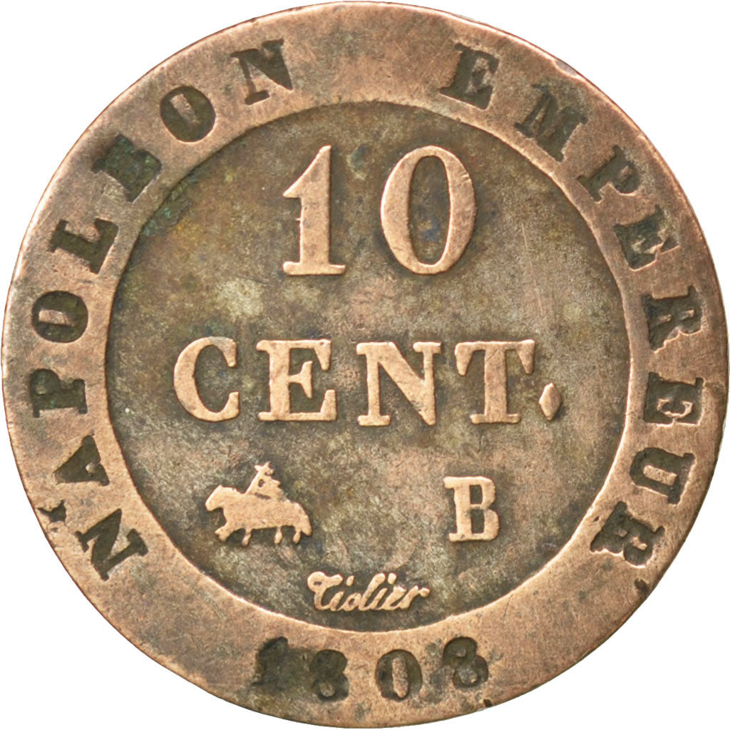 Premier Empire, 10 Centimes Napoléon Ier, 1808 B, KM 676.2