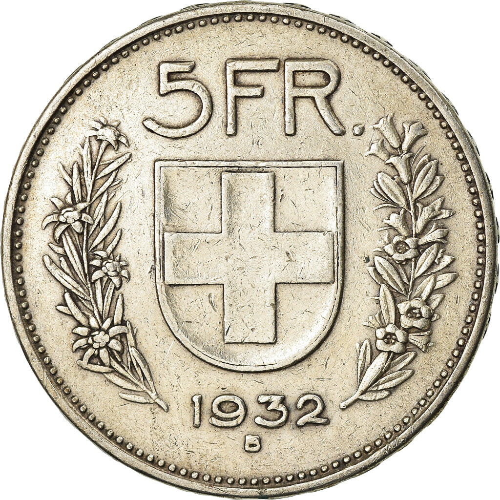 Coin, Switzerland, 5 Francs, 1932, Bern, EF(40-45), Silver, KM:40