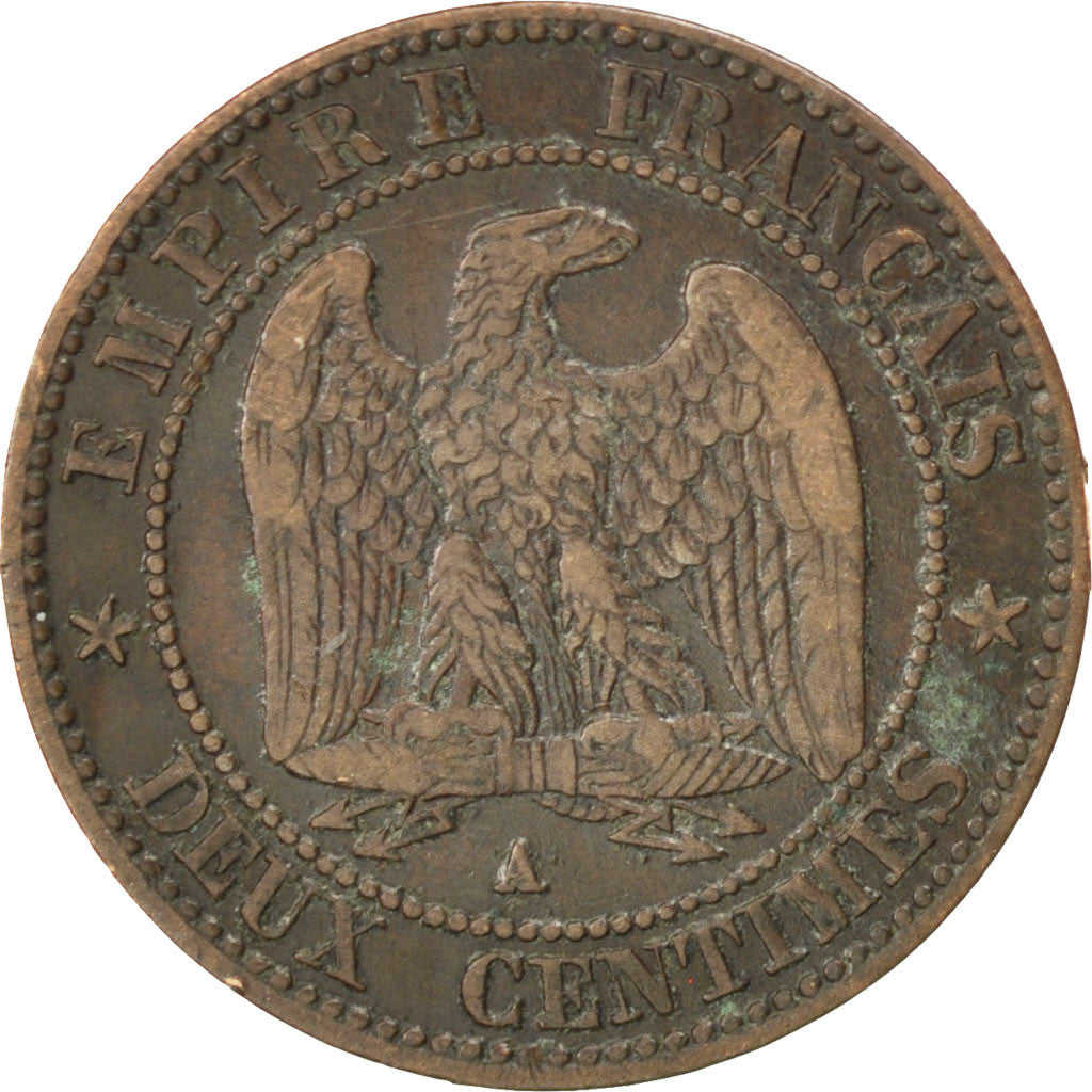 FRANCE, Napoléon III, 2 Centimes, 1855, Paris, KM #776.1, VF(30-35), Bronze, G..