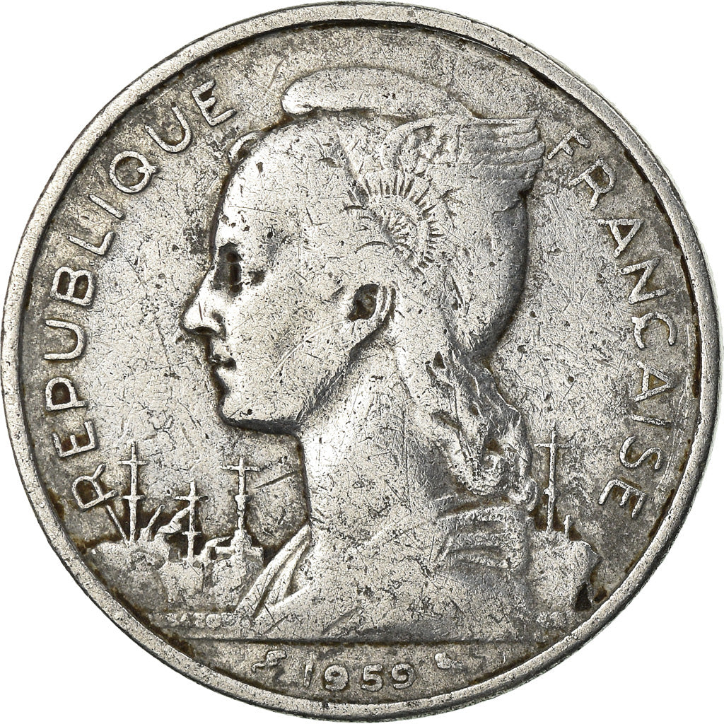 Coin, French Somaliland, 5 Francs, 1959, Paris, VF(20-25), Aluminum, KM:10