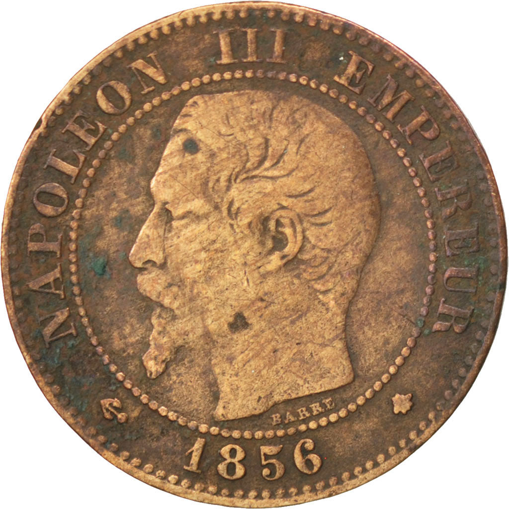 FRANCE, Napoléon III, 2 Centimes, 1856, Strasbourg, KM #776.3, F(12-15), Bronze,