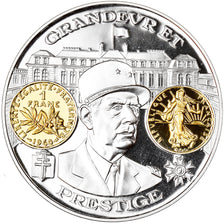 France, Medal, Histoire Monétaire, Franc Semeuse, De Gaulle, MS(65-70), Silver