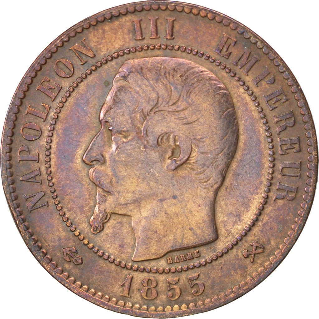 FRANCE, Napoléon III, 10 Centimes, 1855, Rouen, KM #771.2, VF(20-25), Bronze, G.