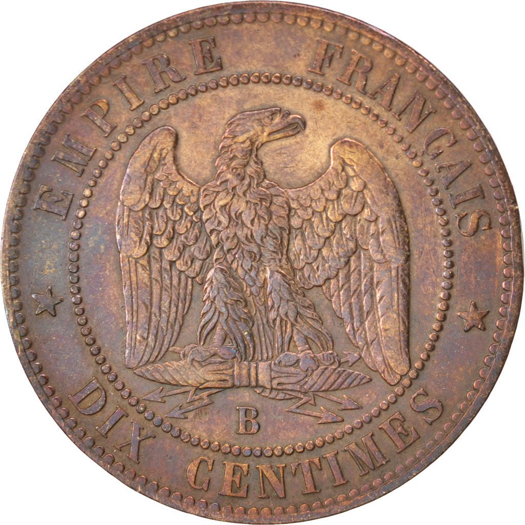 FRANCE, Napoléon III, 10 Centimes, 1855, Rouen, KM #771.2, VF(20-25), Bronze, G.