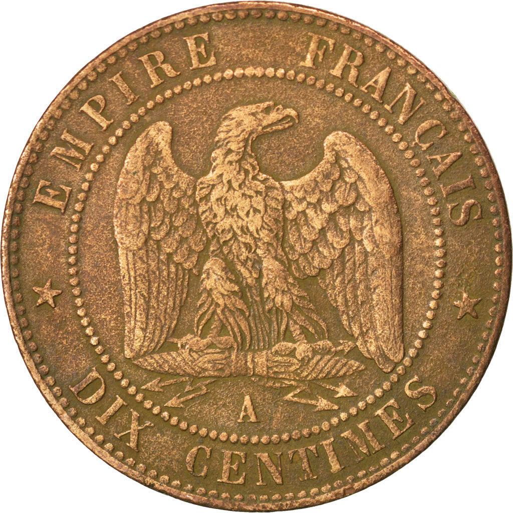 FRANCE, Napoléon III, 10 Centimes, 1855, Paris, KM #771.1, VF(30-35), Bronze, G.