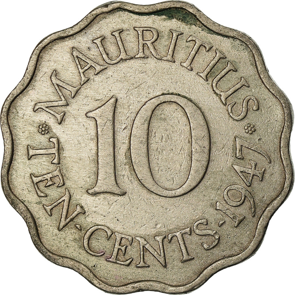 Monnaie, Mauritius, George VI, 10 Cents, 1947, TTB, Copper-nickel, KM:24