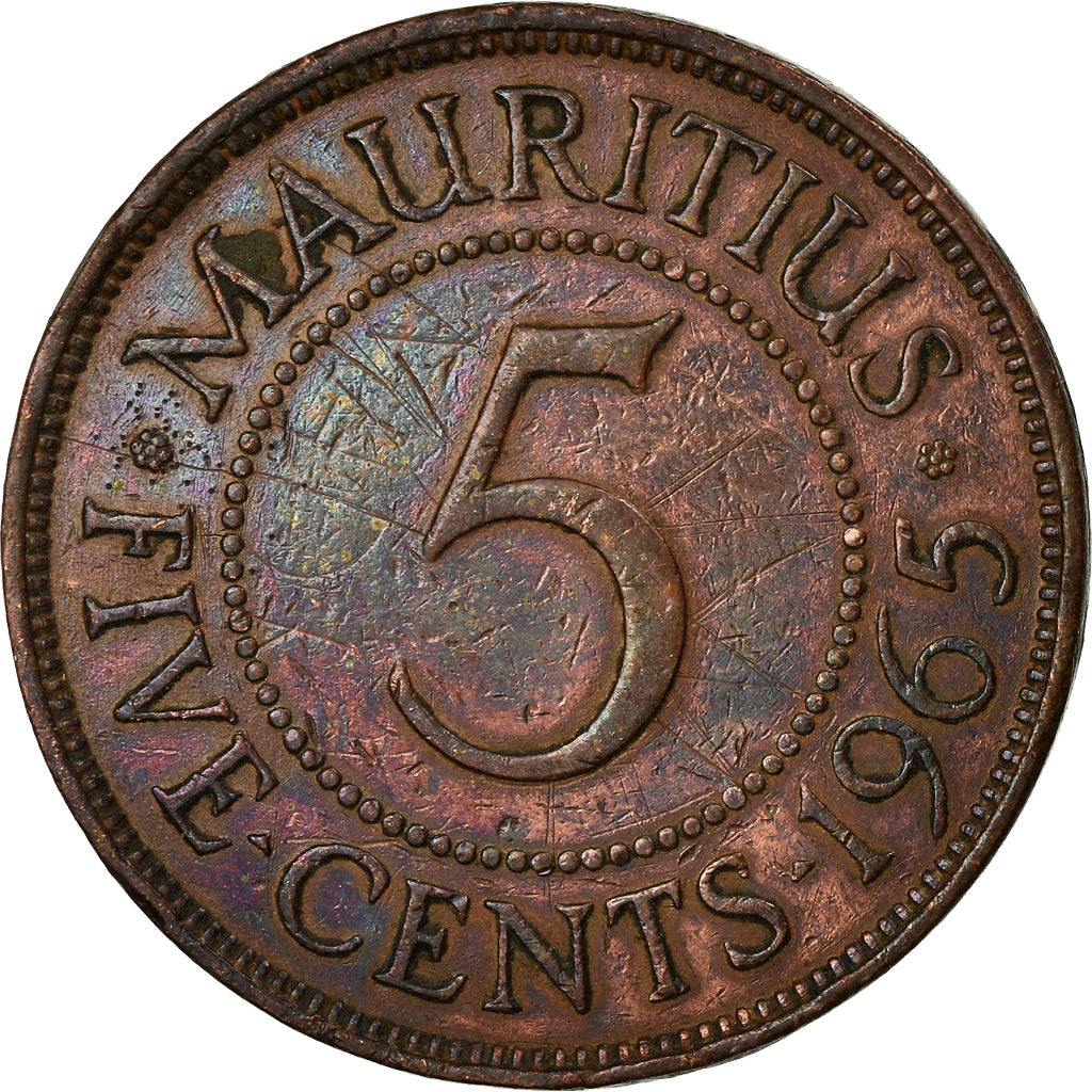 Coin, Mauritius, Elizabeth II, 5 Cents, 1965, EF(40-45), Bronze, KM:34