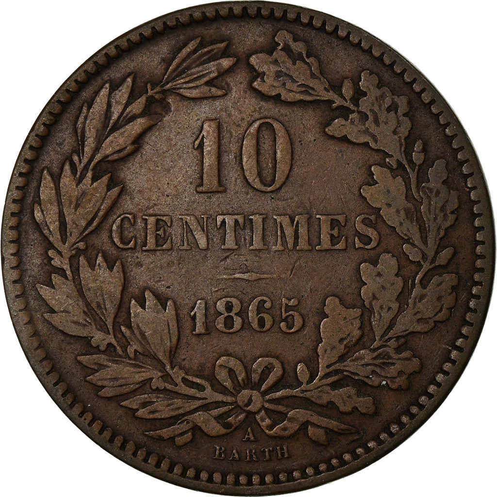 Coin, Luxembourg, William III, 10 Centimes, 1865, Paris, EF(40-45), Bronze