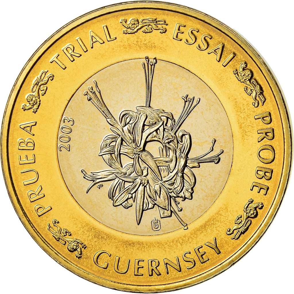 Guernsey, Medal, 1 E, Essai-Trial, 2003, MS(63), Bi-Metallic