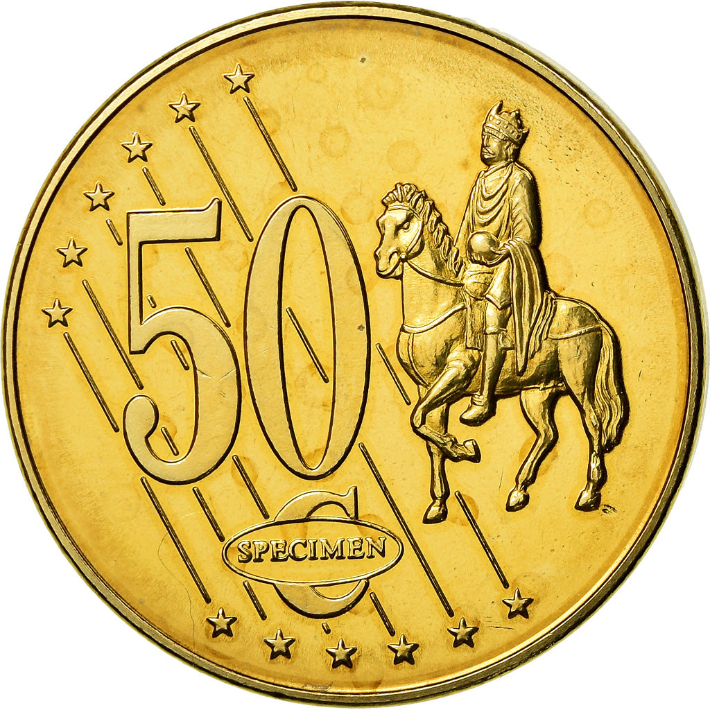 Denemarken, Medaille, 50 C, Essai Trial, 2002, UNC-, Copper-Nickel Gilt