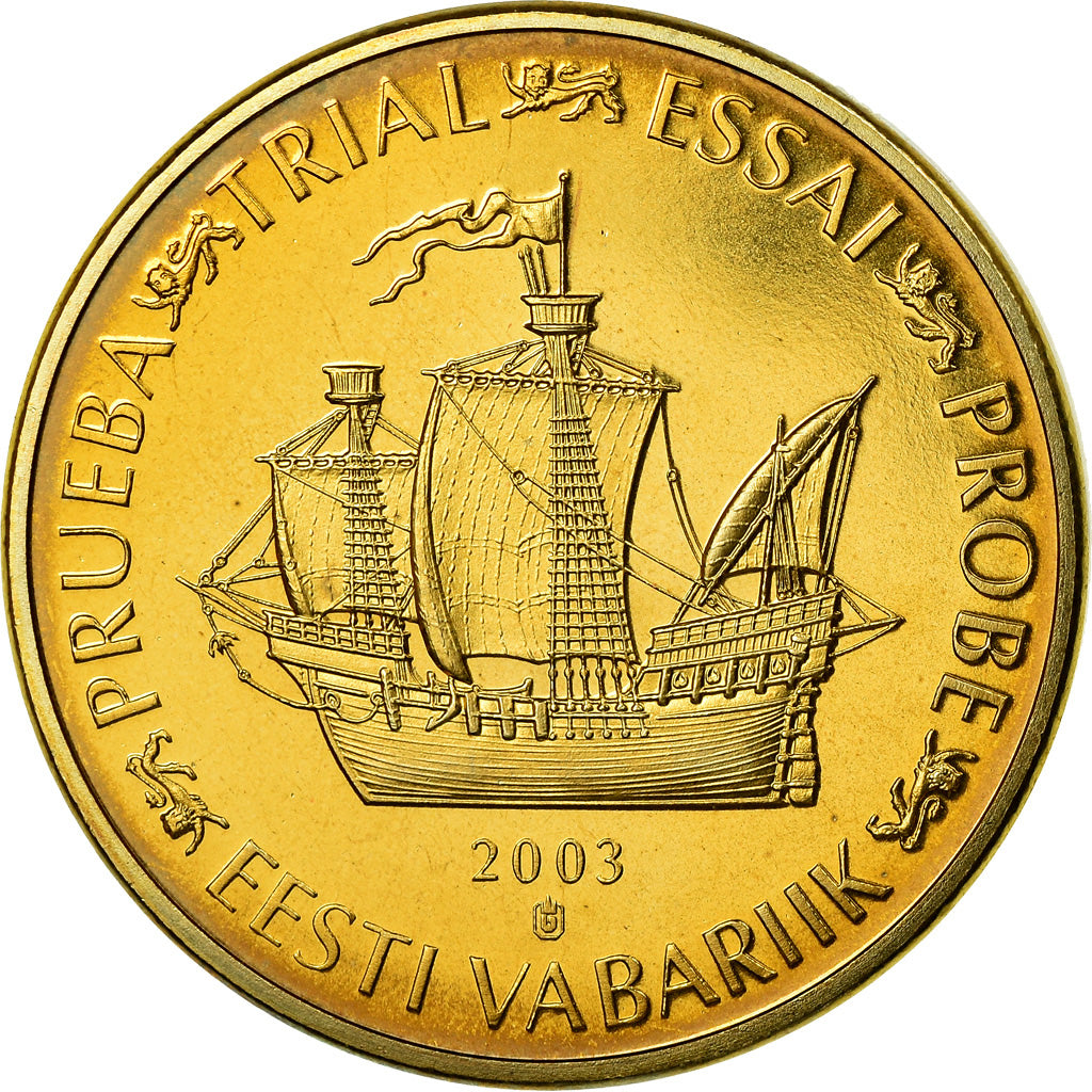 Estonia, Medal, 50 C, Essai Trial, 2003, MS(63), Copper-Nickel Gilt