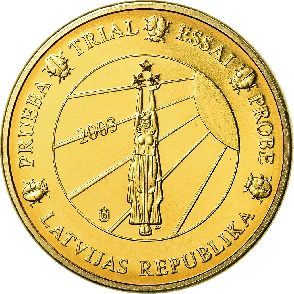 Latvia, Medal, 20 C, Essai-Trial, 2003, MS(63), Copper-Nickel Gilt