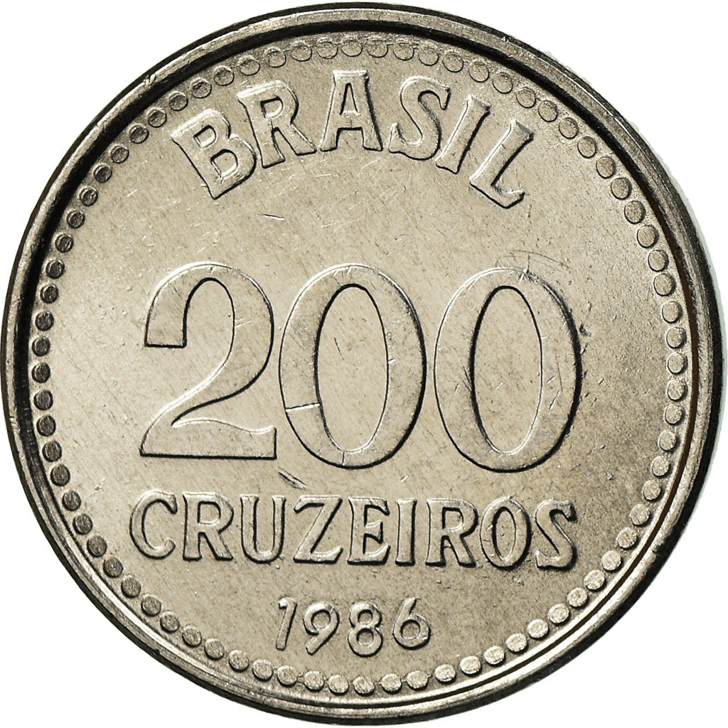Coin, Brazil, 200 Cruzeiros, 1986, EF(40-45), Stainless Steel, KM:596