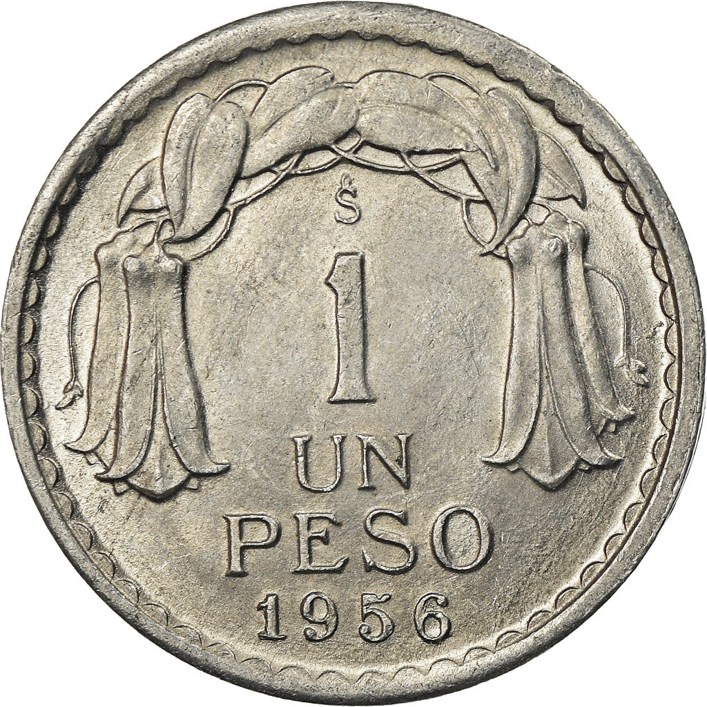 Moeda, Chile, Peso, 1956, Santiago, AU(55-58), Alumínio, KM:179a