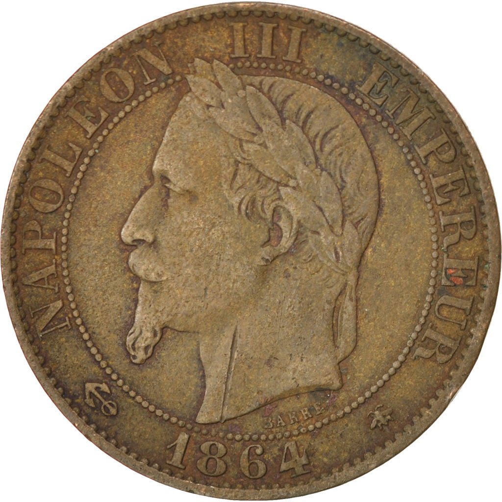 FRANCE, Napoléon III, 5 Centimes, 1864, Paris, KM #797.1, VF(20-25), Bronze, G..