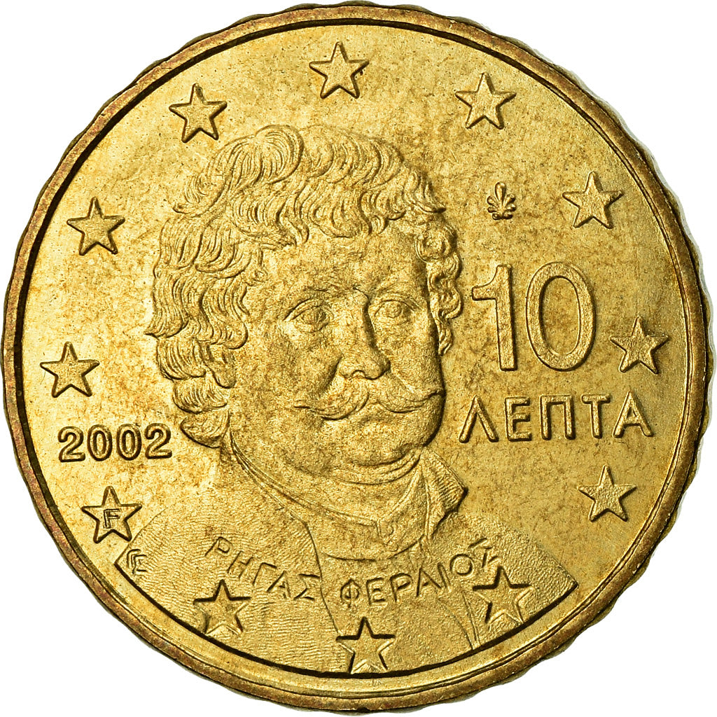 Grecia, 10 Euro Cent, 2002, BB, Ottone, KM:184