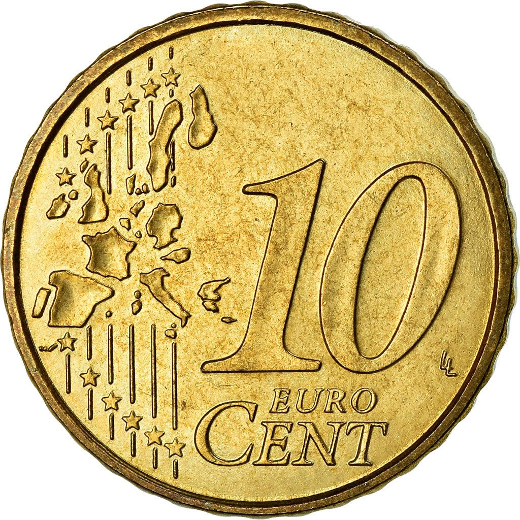 Grecia, 10 Euro Cent, 2002, BB, Ottone, KM:184