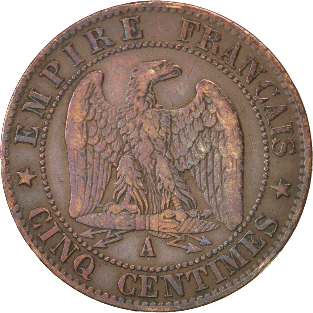 FRANCE, Napoléon III, 5 Centimes, 1863, Paris, KM #797.1, VF(30-35), Bronze, G..