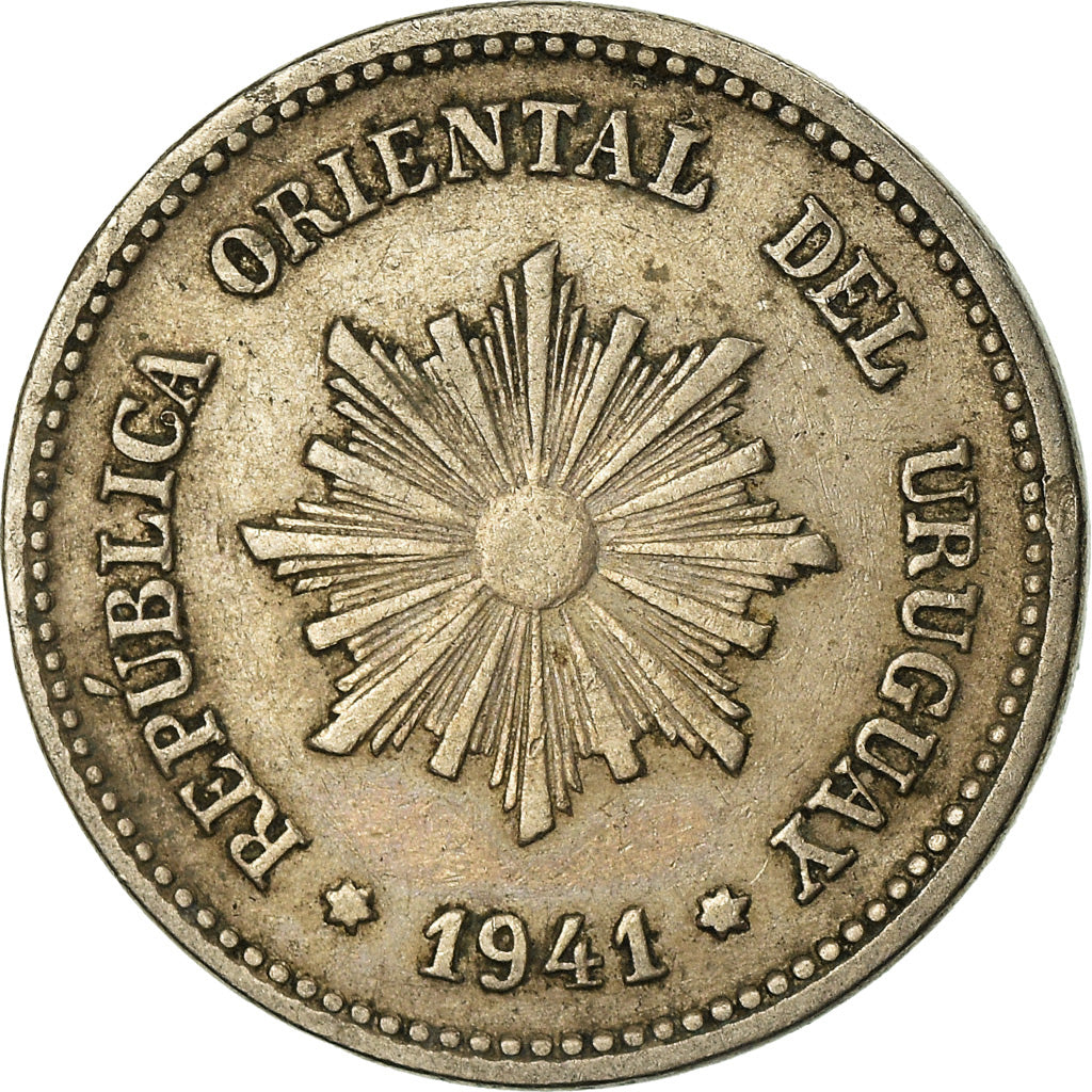 Moneda, Uruguay, 2 Centesimos, 1941, Uruguay Mint, Santiago, MBC, Cobre -