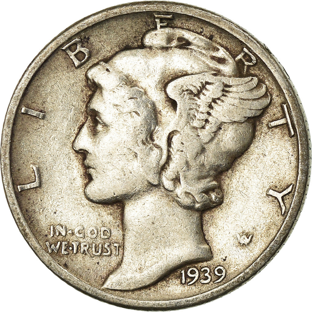 Coin, United States, Mercury Dime, Dime, 1939, U.S. Mint, Philadelphia