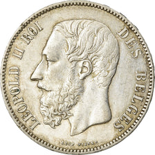 Moneta, Belgia, Leopold II, 5 Francs, 5 Frank, 1875, EF(40-45), Srebro, KM:24