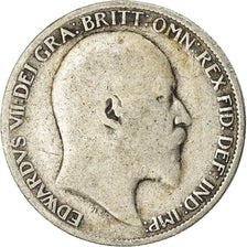 Moneda, Gran Bretaña, Edward VII, 6 Pence, 1905, BC+, Plata, KM:799