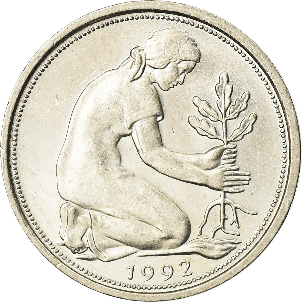 Coin, GERMANY - FEDERAL REPUBLIC, 50 Pfennig, 1992, Munich, AU(55-58)