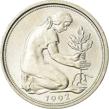 Coin, GERMANY - FEDERAL REPUBLIC, 50 Pfennig, 1992, Munich, AU(55-58)