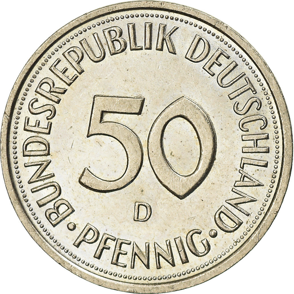 Coin, GERMANY - FEDERAL REPUBLIC, 50 Pfennig, 1992, Munich, AU(55-58)