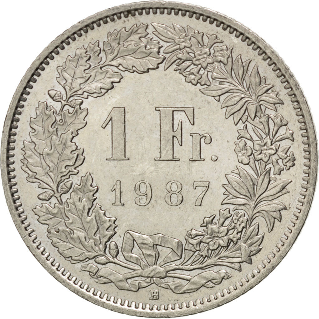 Coin, Switzerland, Franc, 1987, Bern, AU(55-58), Copper-nickel, KM:24a.3